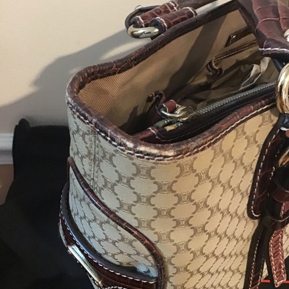 Vtg w/ COA Céline Brown Macadam Beige Dark Brown Leather - Picture 7 of 12